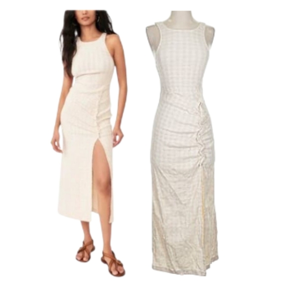 Free People Kokomo Linen Blend Sleeveless Ruched Midi Dress Wmns S Bone Cream - Picture 1 of 14